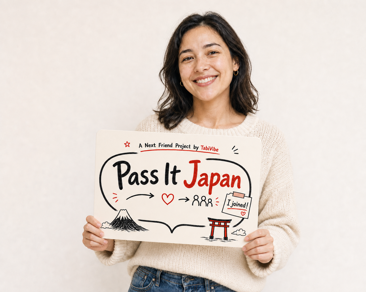 Pass It Japan participant holding the project sign